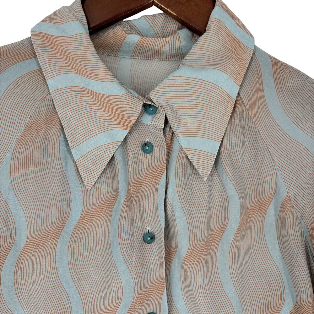 Vintage 60s Silk Blouse Abstract Womens Medium Mid Century Old Money Luxury